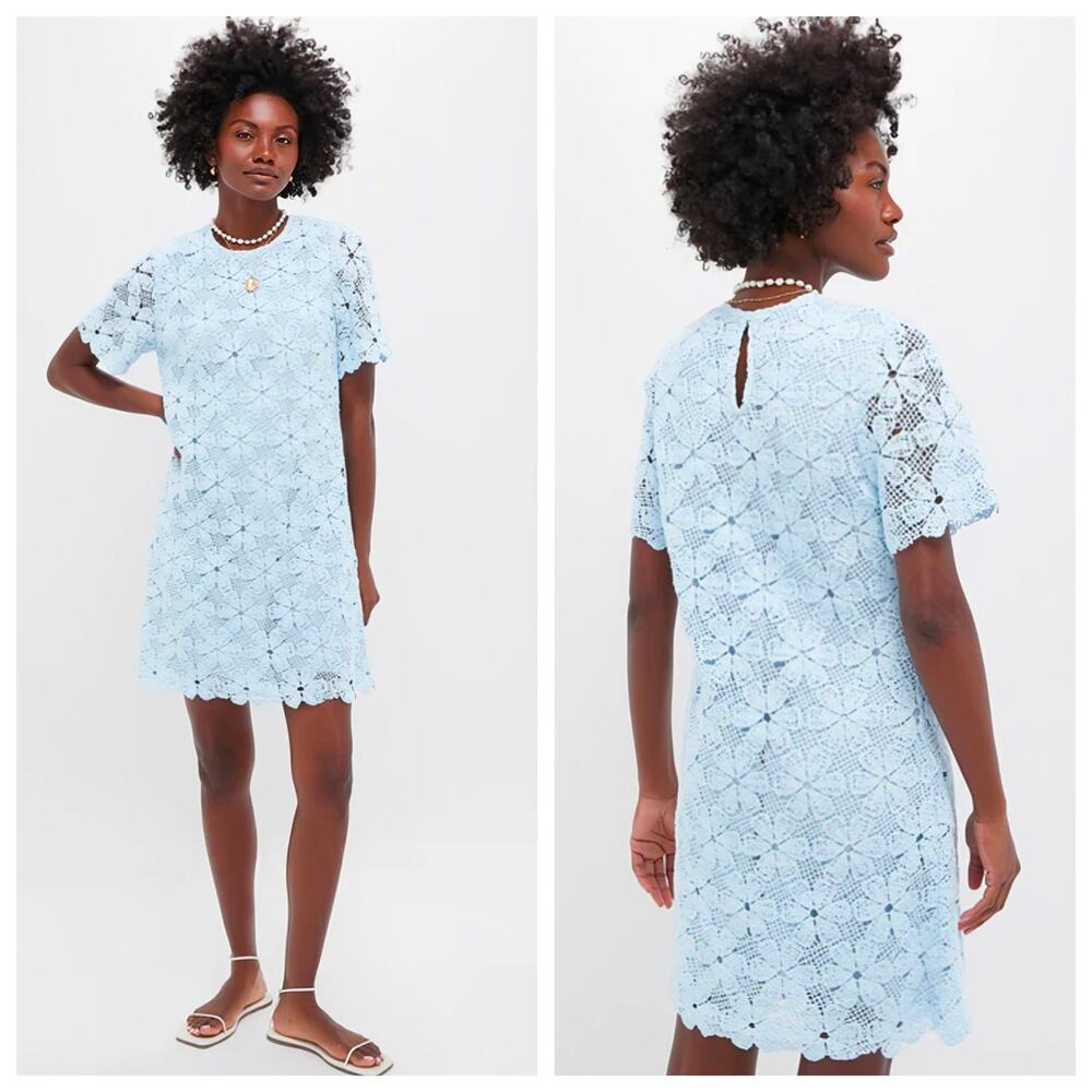 Tuckernuck Belclaire Light Blue Crochet Lace Shift Dress Short Sleeve XL NWT